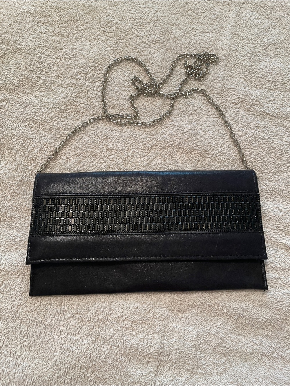 Classic Black Chain Shoulder Clutch - Unbranded